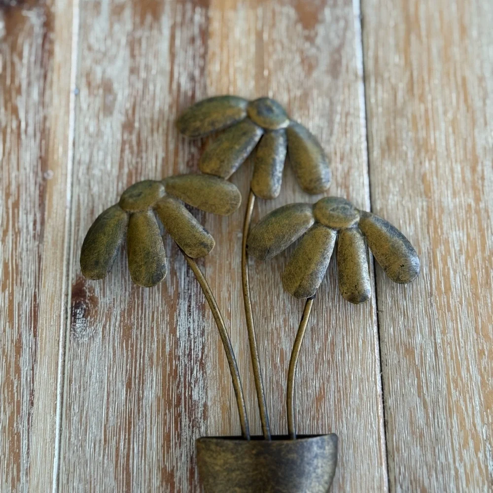 Vintage Metal Vase with Flowers Wall Hanging